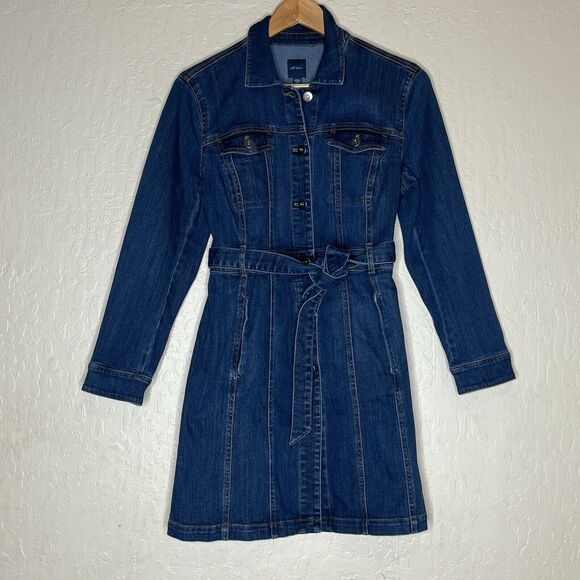 J.Jill Denim Blue Belted Button Front Long Sleeve Shirt Dress Women’s Size XS - Picture 1 of 12